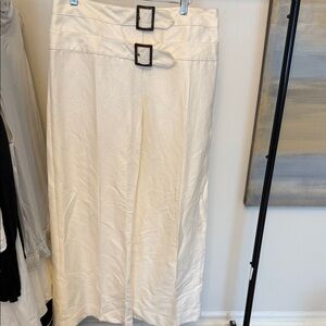 Valentino Cream Wide-Leg Pants with Buckle Detail